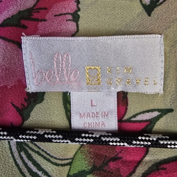 NWOT Belle by Kim Gravel Floral Blouse in Pink and Tan Women Size Large Floral - Picture 3 of 6